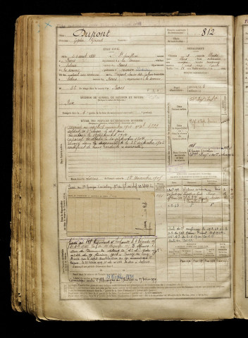 Dupont, Zéphir Gérard, né le 23 avril 1881 à Saint-Sauflieu (Somme), classe 1901, matricule n° 812, Bureau de recrutement d'Amiens