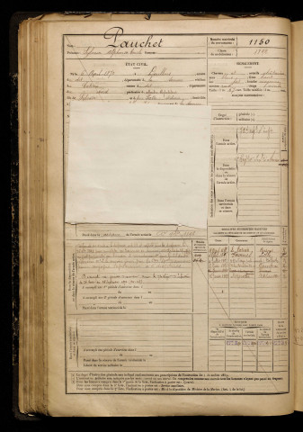 Pauchet, Sylvain Alphonse Emile, né le 06 avril 1872 à Doullens (Somme), classe 1892, matricule n° 1150, Bureau de recrutement d'Amiens