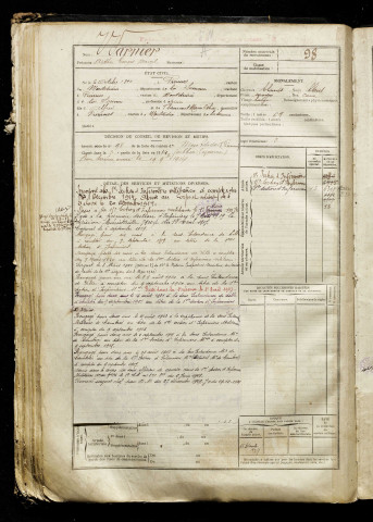 Warnier, Arthur Georges Marcel, né le 06 octobre 1894 à Piennes-Onvillers (Somme), classe 1914, matricule n° 98, Bureau de recrutement de Péronne