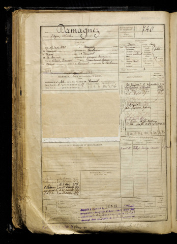 Damagnez, Edgar Alcide, né le 19 mai 1898 à Naours (Somme), classe 1918, matricule n° 740, Bureau de recrutement d'Abbeville