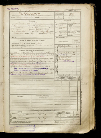 Valencourt, Léon Eugène, né le 29 décembre 1901 à Beuvraignes (Somme), classe 1921, matricule n° 371, Bureau de recrutement de Péronne