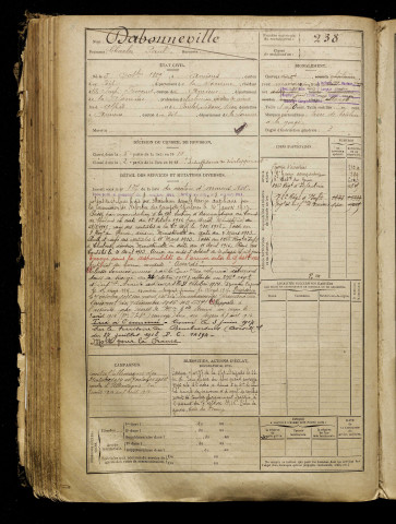 Dabonneville, Charles Paul, né le 05 octobre 1889 à Amiens (Somme), classe 1909, matricule n° 238, Bureau de recrutement d'Amiens