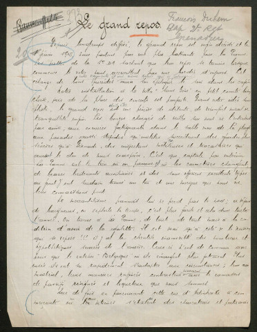 Témoignage de Duhem, François (Caporal) et correspondance avec Jacques Péricard