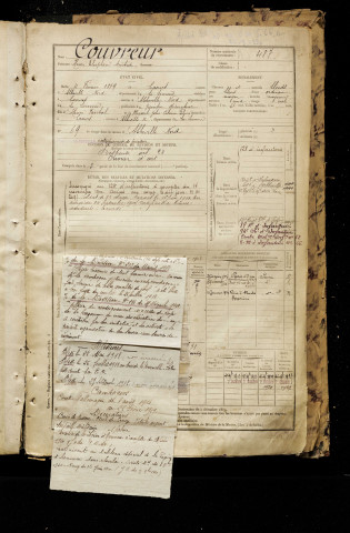 Couvreur, Henri Télesphore Aristide, né le 04 février 1879 à Caours (Somme), classe 1899, matricule n° 487, Bureau de recrutement d'Abbeville