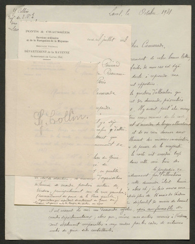 Témoignage de Collin, Yves (officier d'administration) et correspondance avec Jacques Péricard