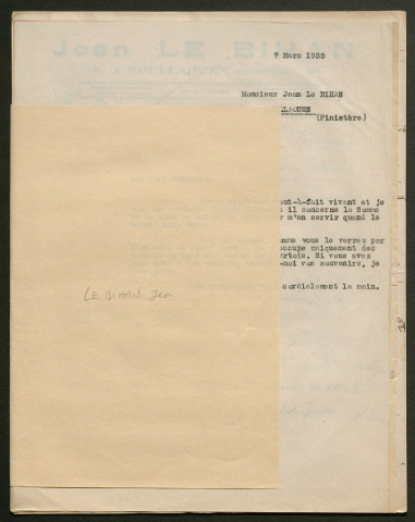 Témoignage de Lebihan, Jean et correspondance avec Jacques Péricard