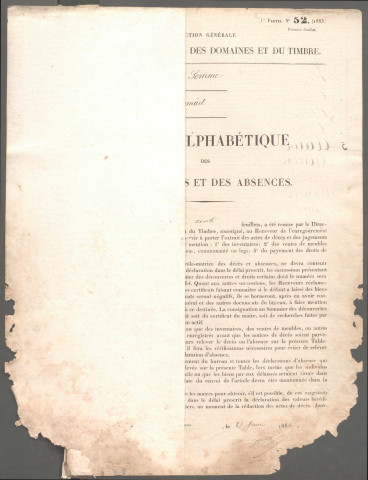 Table des successions et absences du bureau de Domart-en-Ponthieu