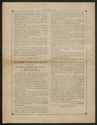 Amiens-tir, organe officiel de l'amicale des anciens sous-officiers, caporaux et soldats d'Amiens, numéro 1 (janvier 1909)