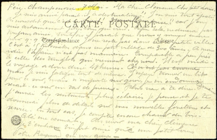Carte postale intitulée "Montargis. Gare". Correspondance de Raymond Paillart à sa femme Clémence