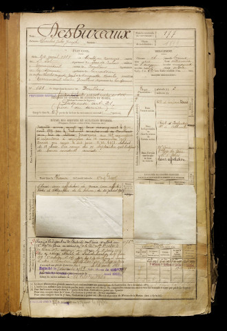 Desbureaux, Charles Jules Joseph, né le 20 avril 1881 à Monts-en-Ternois (Pas-de-Calais), classe 1901, matricule n° 177, Bureau de recrutement d'Abbeville