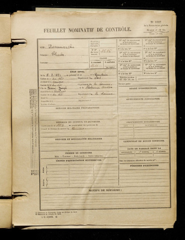 Vamarche, Charles, né le 08 mars 1891 à Roubaix (Nord), classe 1911, matricule n° 1515, Bureau de recrutement d'Amiens