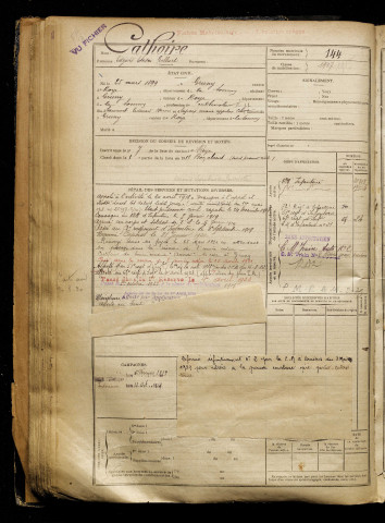 Cathoire, Edgard Elisée Gilbert, né le 25 mars 1899 à Gruny (Somme), classe 1919, matricule n° 144, Bureau de recrutement de Péronne