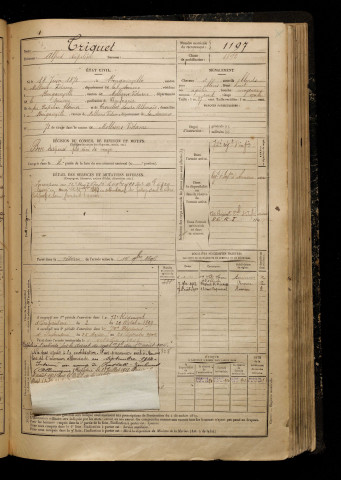 Triquet, Alfred Napoléon, né le 18 juin 1872 à Bougainville (Somme), classe 1892, matricule n° 1197, Bureau de recrutement d'Amiens