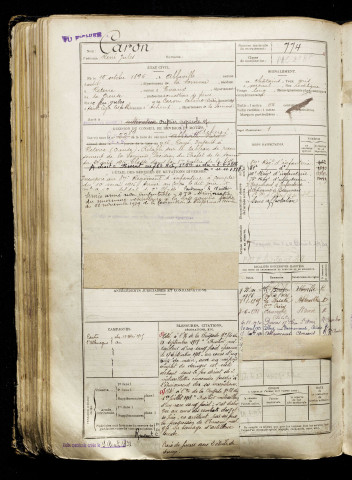 Caron, René Jules, né le 10 octobre 1896 à Abbeville (Somme), classe 1916, matricule n° 774, Bureau de recrutement d'Abbeville