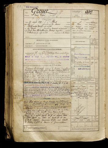 Greuet, Louis Désiré, né le 31 mars 1889 à Albert (Somme), classe 1909, matricule n° 992, Bureau de recrutement de Péronne