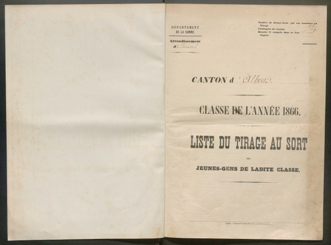 Tirage au sort (arrondissement de Péronne) de l'année 1866