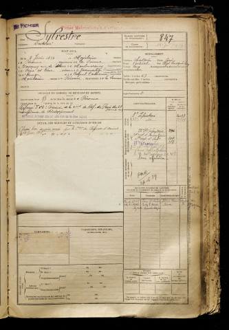 Sylvestre, Doctrové, né le 02 juin 1899 à Moislains (Somme), classe 1919, matricule n° 847, Bureau de recrutement de Péronne