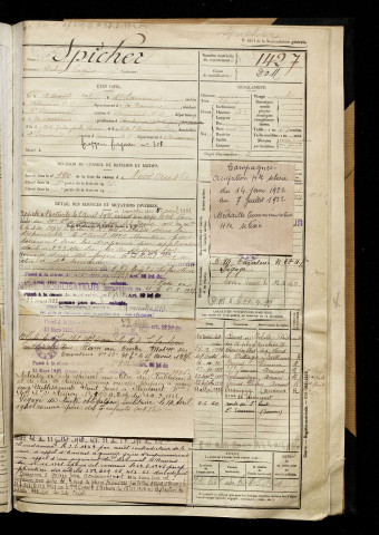 Spicher, Richard Eugène, né le 18 août 1901 à Saint-Sauveur (Somme), classe 1921, matricule n° 1427, Bureau de recrutement d'Amiens