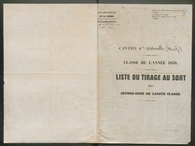 Tirage au sort (arrondissement d'Abbeville) de l'année 1858