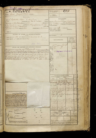 Roussel, Louis Joseph Omer, né le 06 septembre 1894 à Amiens (Somme), classe 1914, matricule n° 899, Bureau de recrutement d'Amiens