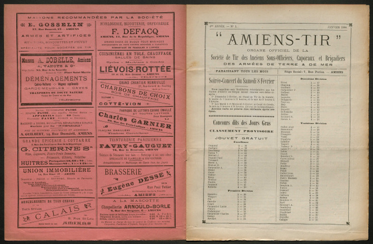 Amiens-tir, organe officiel de l'amicale des anciens sous-officiers, caporaux et soldats d'Amiens, numéro 1 (janvier 1908)
