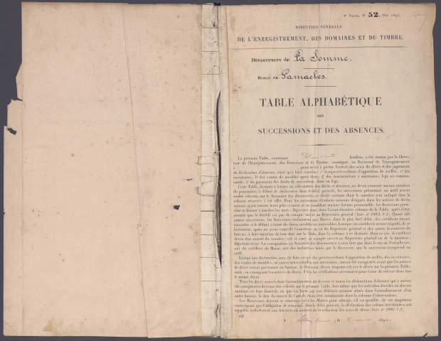 Table des successions et absences du bureau de Gamaches