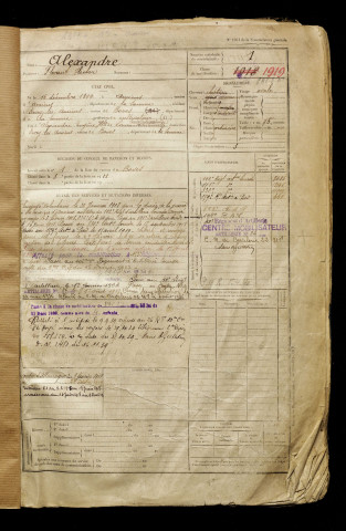 Alexandre, Florent Hector, né le 16 décembre 1899 à Amiens (Somme), classe 1919, matricule n° 1, Bureau de recrutement d'Amiens