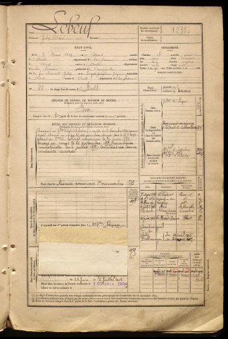 Lebeuf, Jules Désiré, né le 08 mars 1869 à Mers-les-Bains (Somme), classe 1889, matricule n° 1235, Bureau de recrutement d'Abbeville