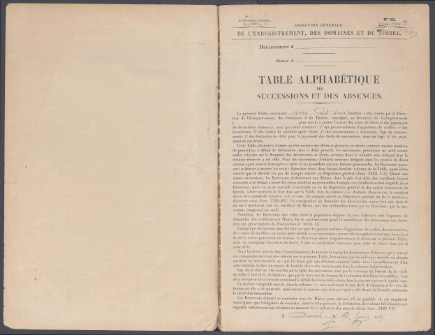 Table des successions et absences du bureau de Saint-Riquier