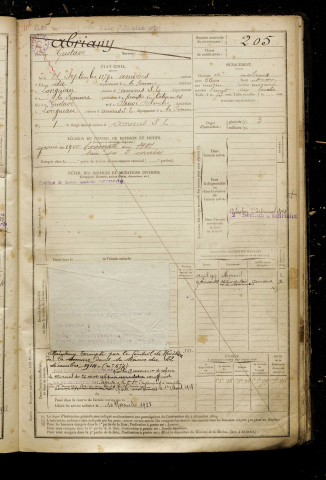 Abriany, Gustave, né le 25 septembre 1879 à Amiens (Somme), classe 1899, matricule n° 205, Bureau de recrutement d'Amiens