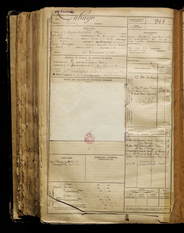 Cabaye, Lucien, né le 17 septembre 1898 à Ham (Somme), classe 1918, matricule n° 968, Bureau de recrutement de Péronne