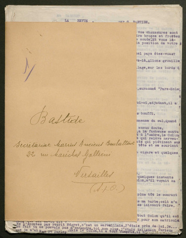 Témoignage de Bastide, G. et correspondance avec Jacques Péricard