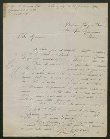 Témoignage de Billard, Emile et correspondance avec Jacques Péricard
