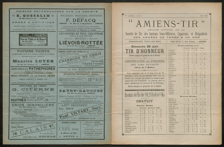 Amiens-tir, organe officiel de l'amicale des anciens sous-officiers, caporaux et soldats d'Amiens, numéro 5 (mai 1910)