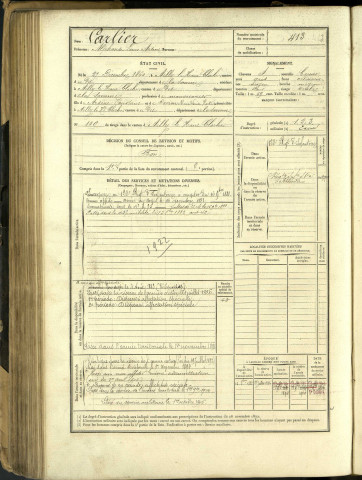 Carlier, Alphonse Louis Arsène, né le 27 décembre 1860 à Ailly-le-Haut-Clocher (Somme, France), classe 1880, matricule n° 413, Bureau de recrutement d'Abbeville
