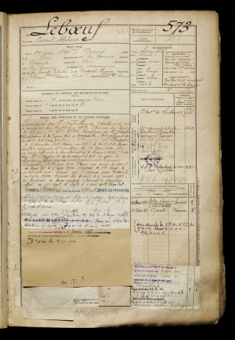 Leboeuf, Pascal Alphonse, né le 27 mai 1892 à Quend (Somme), classe 1912, matricule n° 573, Bureau de recrutement d'Abbeville