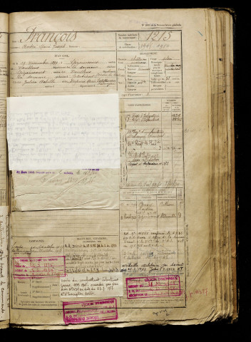 François, André Marie Joseph, né le 19 décembre 1899 à Gézaincourt (Somme), classe 1919, matricule n° 1215, Bureau de recrutement d'Abbeville