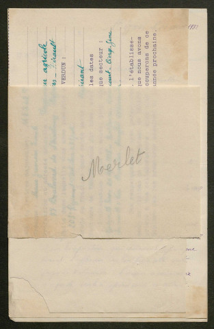 Témoignage de Merlet, Marie Germain Emile (Lieutenant) et correspondance avec Jacques Péricard