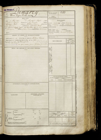 Demarcy, Henri Eugène Emile, né le 21 mai 1893 à Montagne-Fayel (Somme), classe 1913, matricule n° 183, Bureau de recrutement d'Amiens
