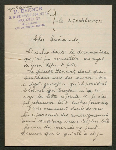 Témoignage de Deisser (Capitaine) et correspondance avec Jacques Péricard