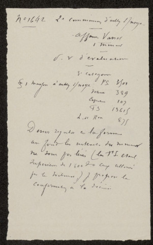 Ailly-sur-Noye. Demande d'indemnisation des dommages de guerre : dossier Vasset-Ossart