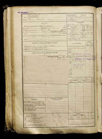 Hurtel, Lucien Charles, né le 10 novembre 1896 à Ault (Somme), classe 1916, matricule n° 206, Bureau de recrutement d'Amiens