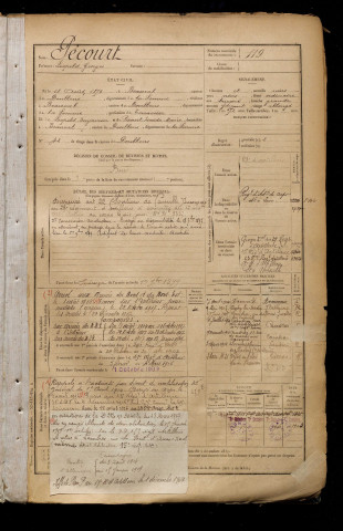 Pécourt, Léopold Georges, né le 18 août 1875 à Beauval (Somme), classe 1895, matricule n° 119, Bureau de recrutement d'Abbeville