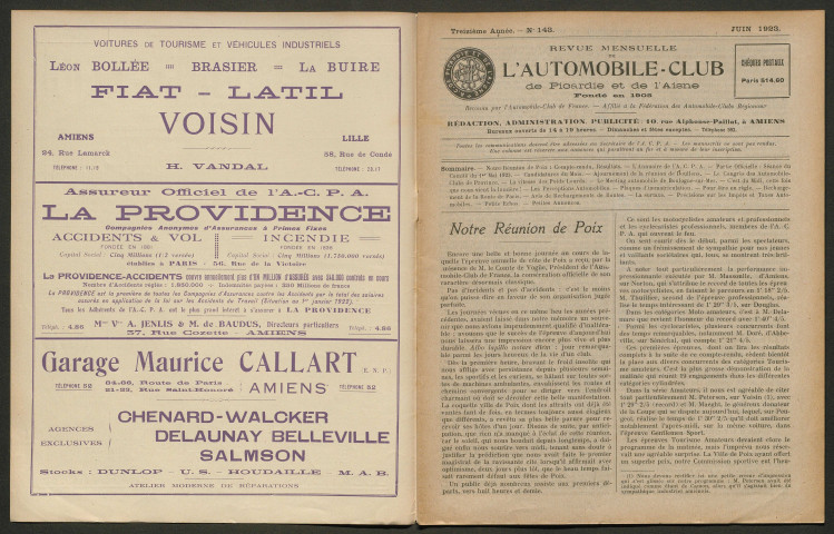 L'Automobile-club de Picardie et de l'Aisne. Revue mensuelle, 143, juin 1923