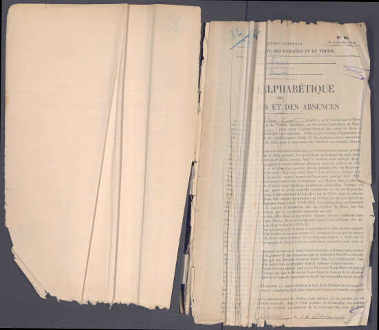 Table des successions et absences du bureau d'Amiens