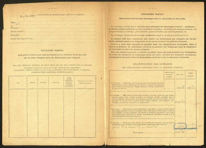 Péronne. Demande d'indemnisation des dommages de guerre : dossier Carpentier-Senente