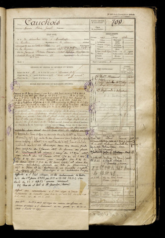 Cauchois, Maurice Adrien Joseph, né le 30 décembre 1899 à Marcelcave (Somme), classe 1919, matricule n° 709, Bureau de recrutement d'Amiens