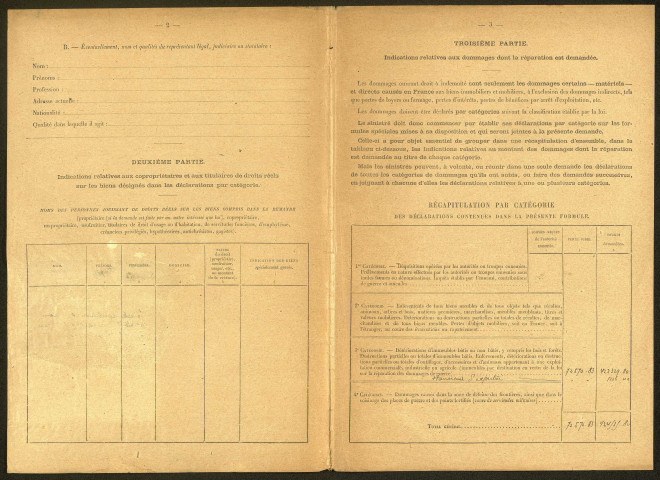 Roye. Demande d'indemnisation des dommages de guerre : dossier Derouvroy-Lepage