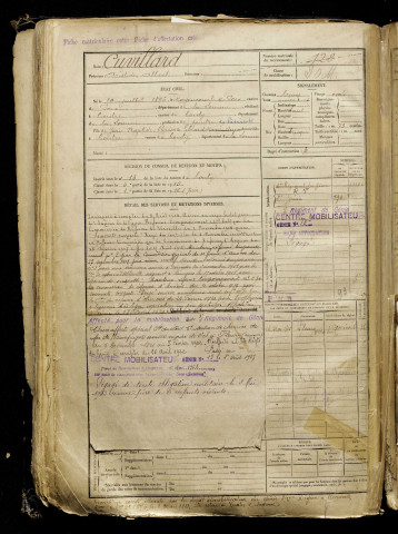 Cuvillard, Aristide Albert, né le 24 juillet 1896 à Moyencourt-lès-Poix (Somme), classe 1916, matricule n° 128, Bureau de recrutement d'Amiens