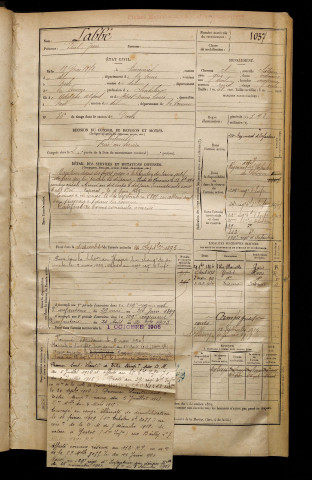 Labbé, Paul Jean, né le 13 mai 1872 à Vincennes (Paris), classe 1892, matricule n° 1037, Bureau de recrutement de Péronne
